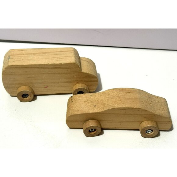 Wooden Cars Nine (9) Pieces Assorted Sizes Movable Wheels All Working Good Shape - Picture 2 of 4